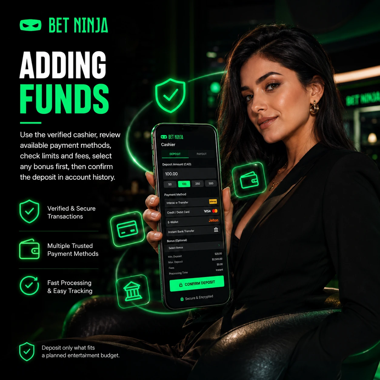 BetNinja Casino Canada Adding Funds and Interac Cashier Deposit Options