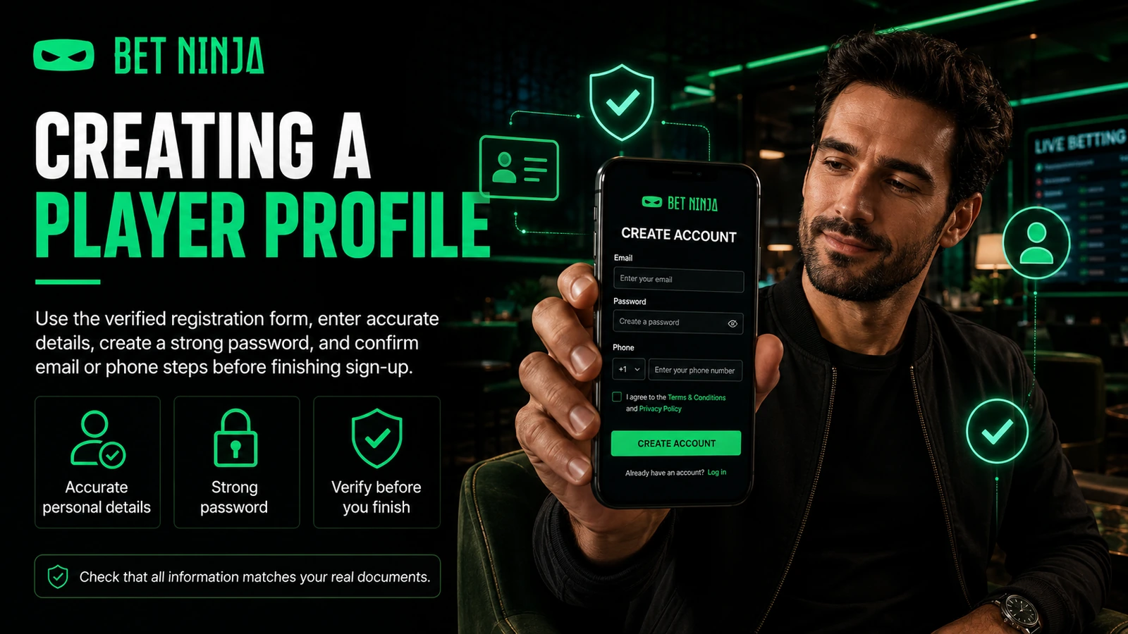 BetNinja Casino Canada Creating a Player Profile Account Registration Interface