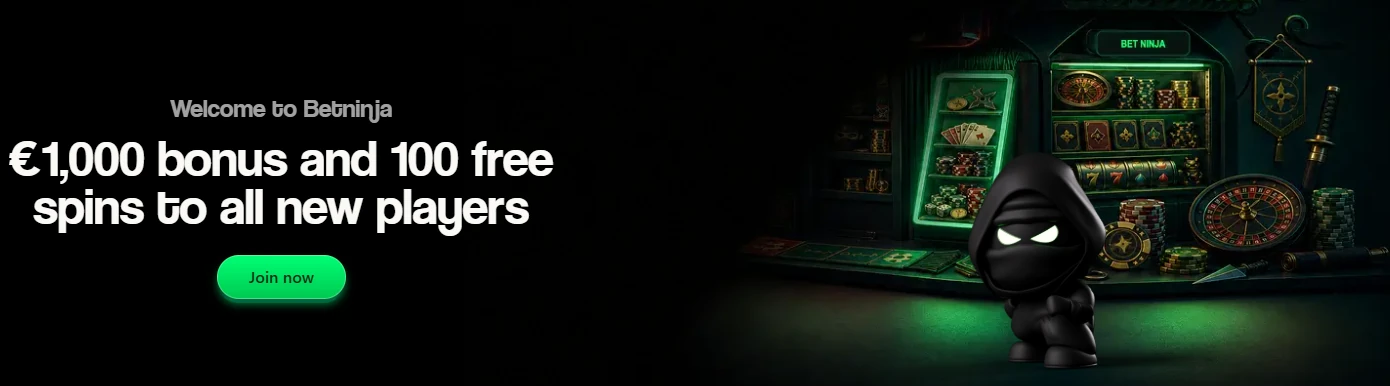 BetNinja Casino Canada Welcome Bonus and Ninja Character at Gaming Table