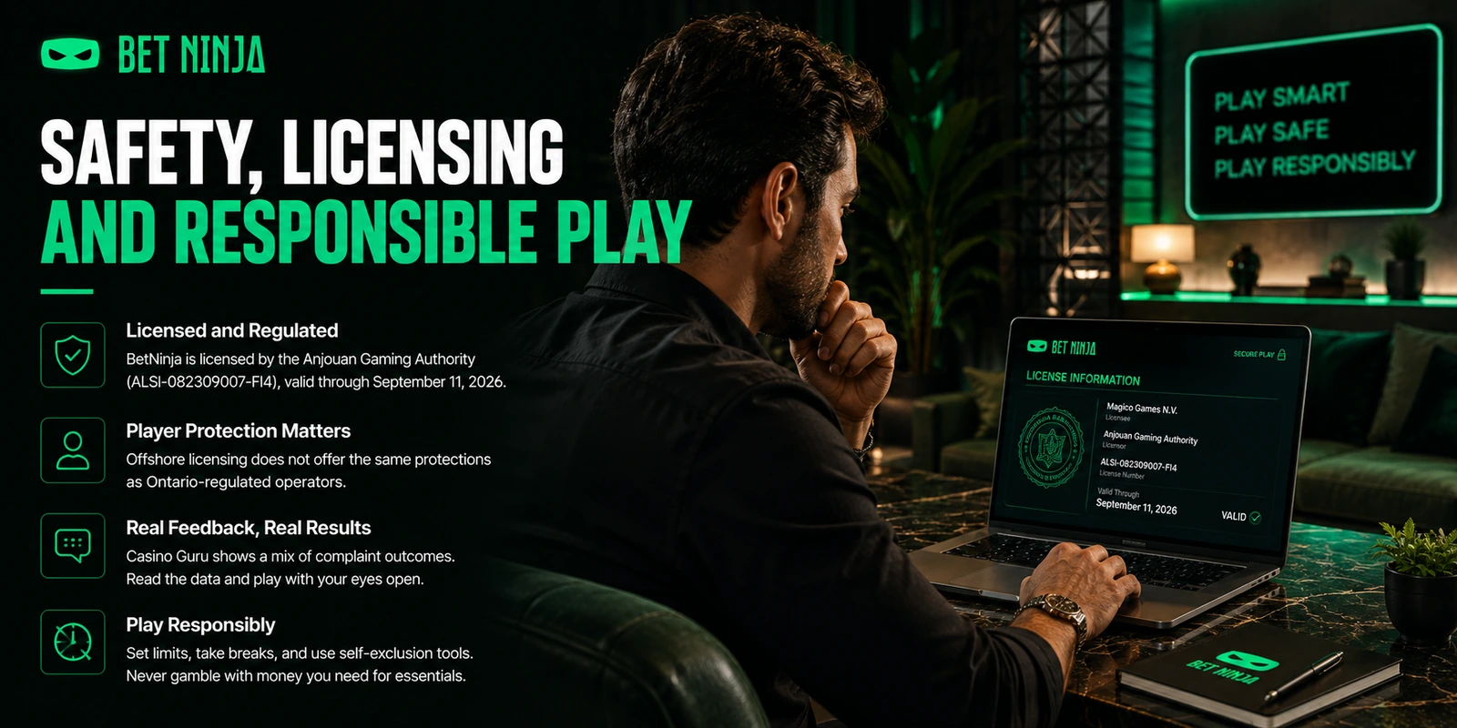 BetNinja Casino Canada Safety, Licensing and Responsible Play Information