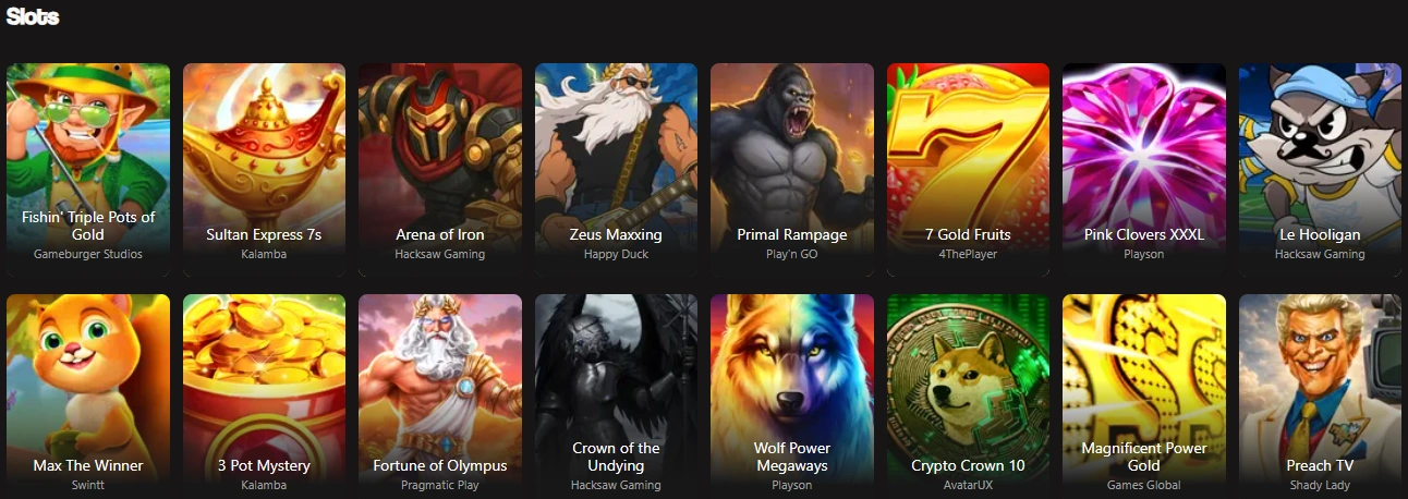 BetNinja Casino Canada Slots Lobby 16 Popular Games Grid