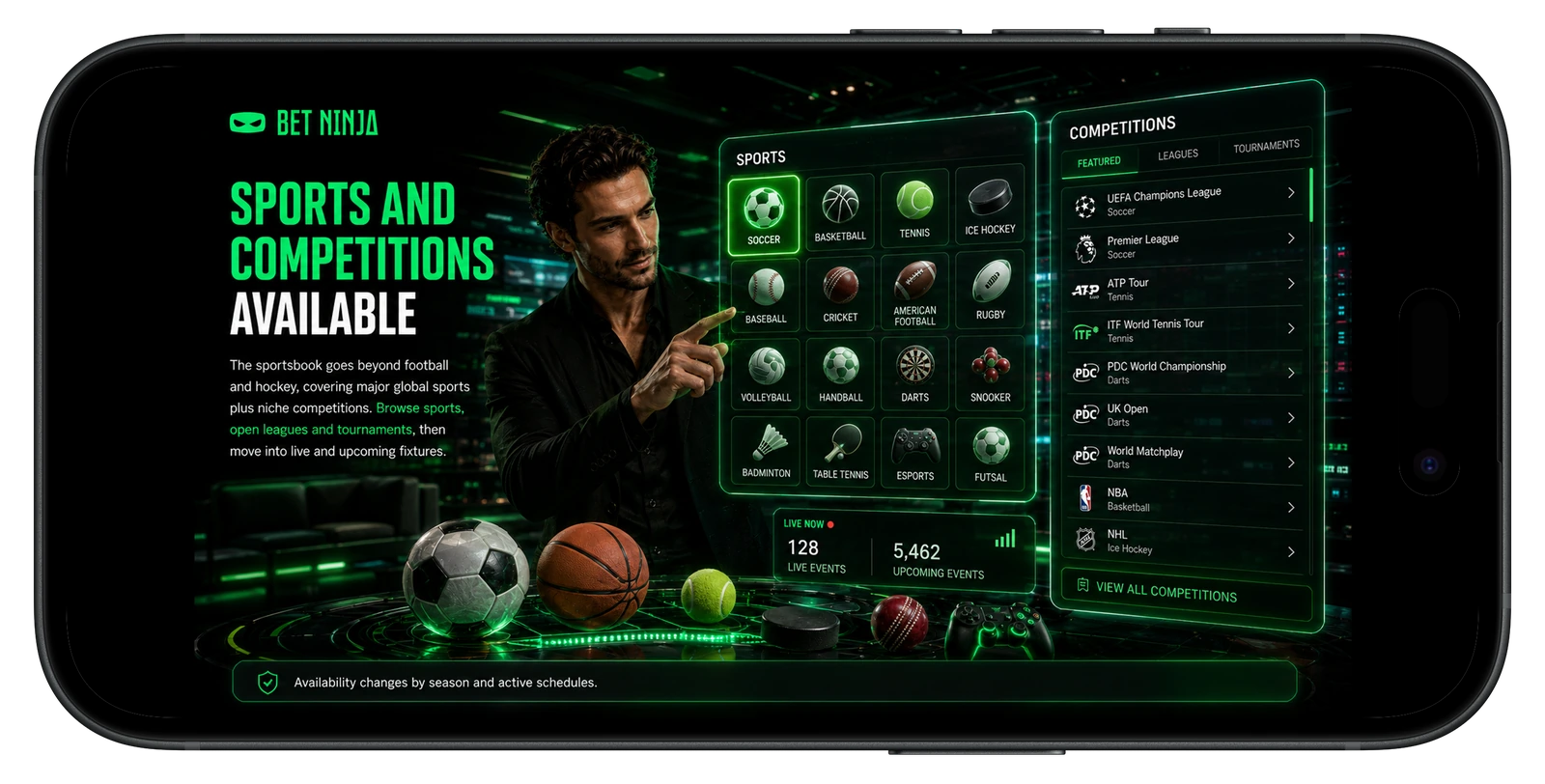 BetNinja Sports and Competitions Available Mobile App Interface Canada