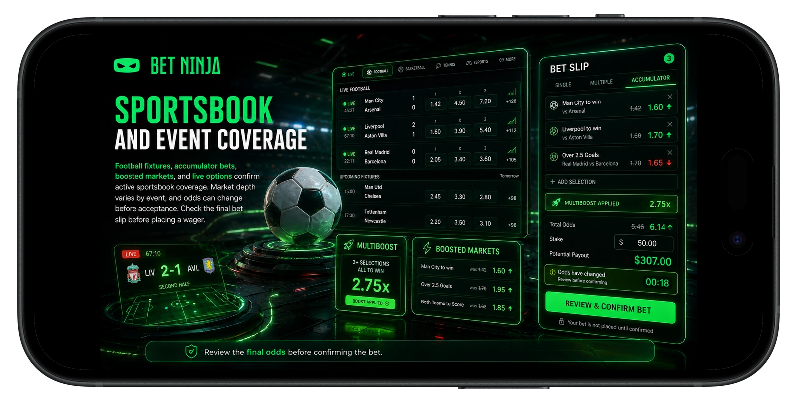 BetNinja Sportsbook Canada Pre-Match and Live Event Coverage with Multiboost Odds