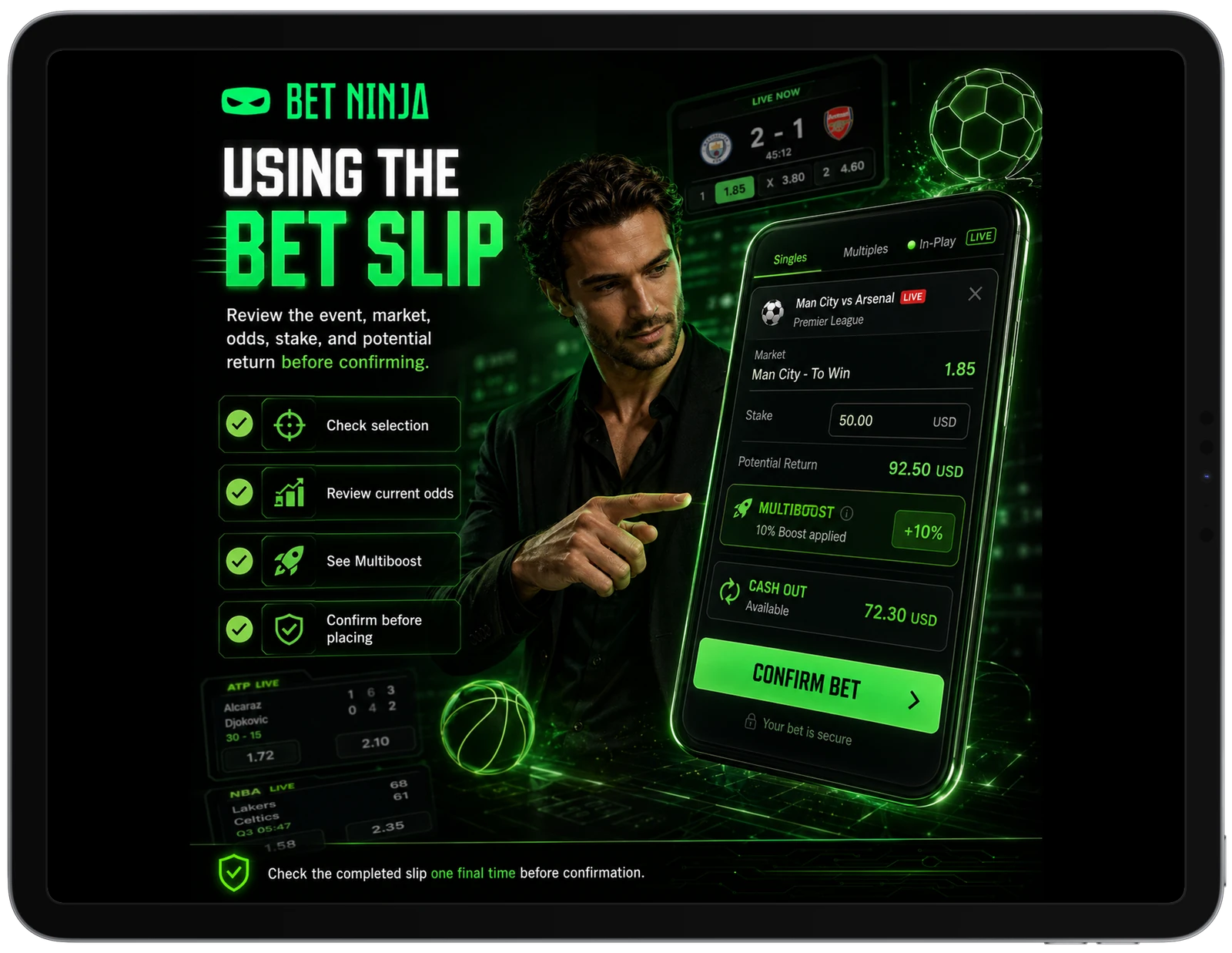 BetNinja Sports Betting Using the Bet Slip Interface and MultiBoost